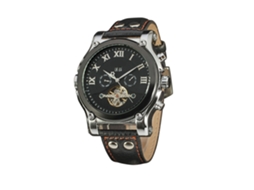 Relógio masculino Forsining automático mecânico multifuncional com pulseira, preto e prata.