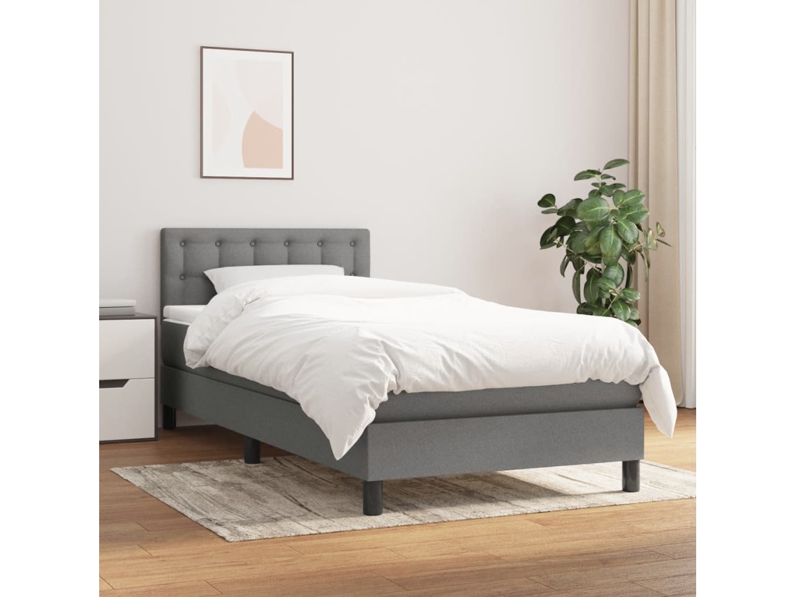 Vidaxl Cama Com Molas/colchão 90x190 Cm Tecido Cinza-escuro
