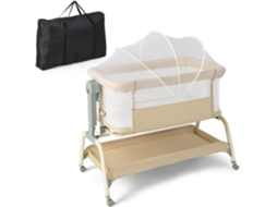 Berço de Viagem para Bebés com Rede Cama Ajustável em 6 Alturas Colchão Berço de Viagem Portátil com Saco de Transporte Bege COSTWAY