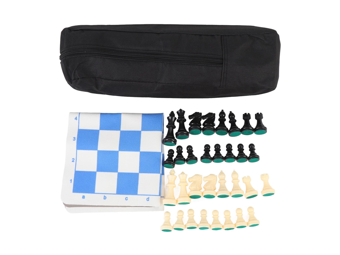 Jogo De Xadrez Portátil Rolável Tabuleiro Pu 35cm Peças 65mm Bolsa De Armazenamento Com Zíper