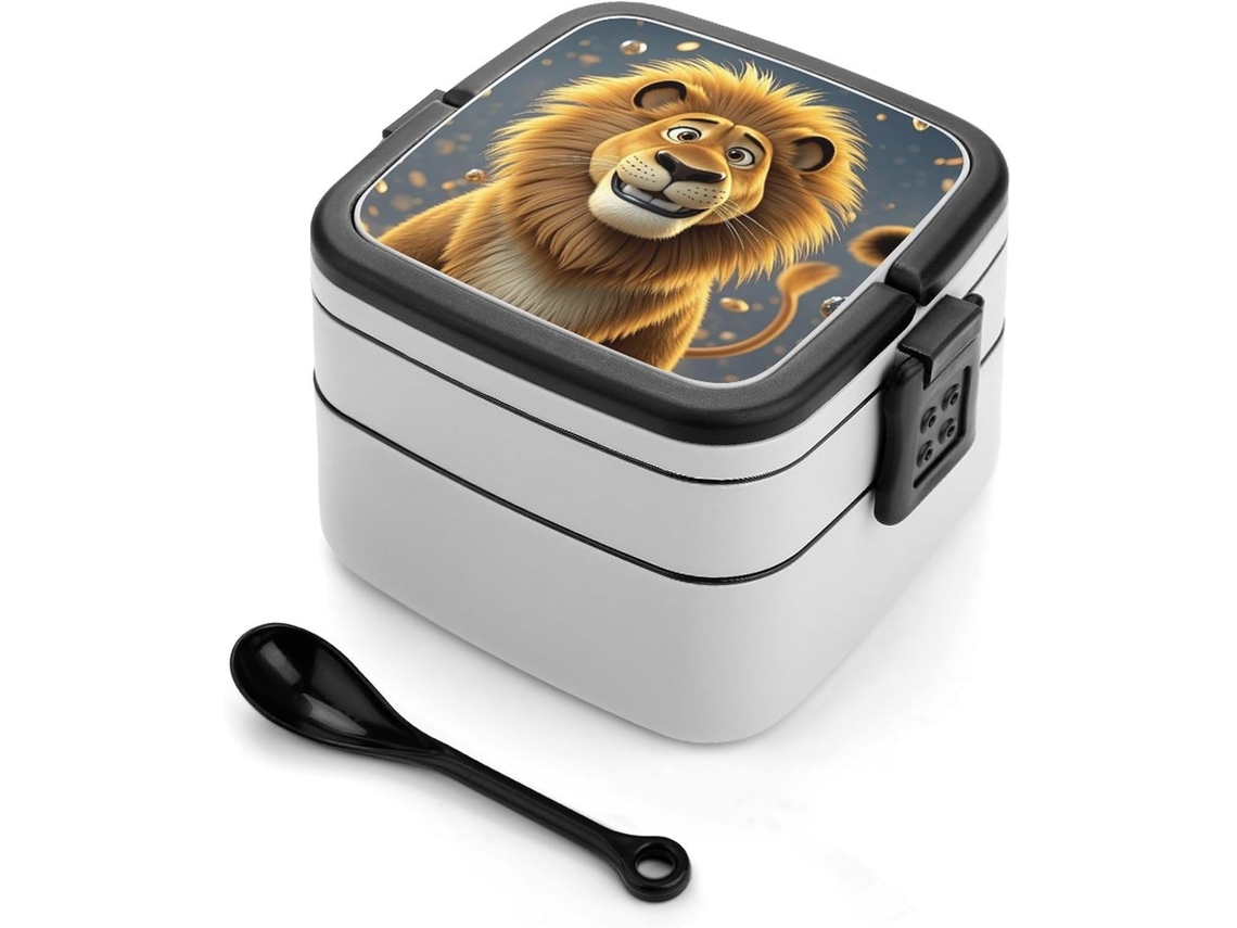 Marmita Bento Com Desenho De Leão Para Adultos, Empilhável, À Prova De Vazamentos, Com Tampa Hermética, Inclui Colher
