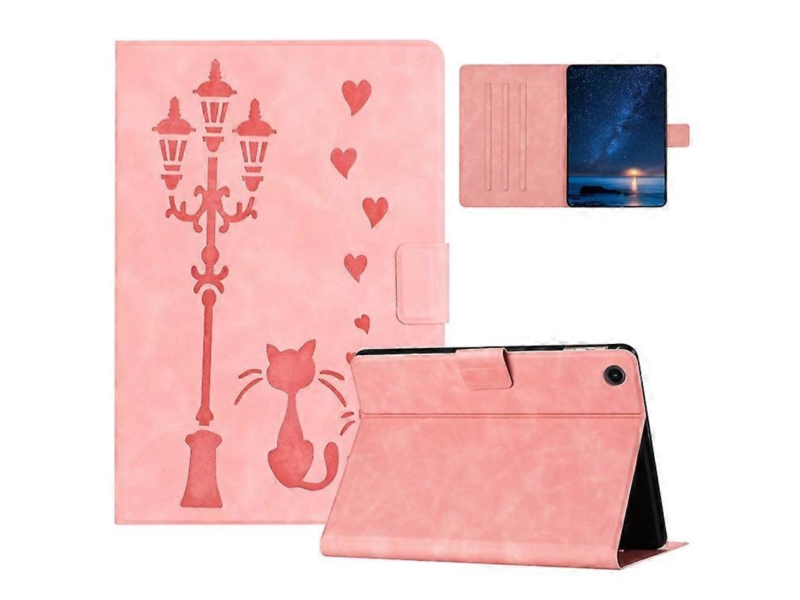 Capa Para Tablet Samsung Galaxy Tab A9 Com Estampa De Casal De Gatos Em Couro De Microfibra.