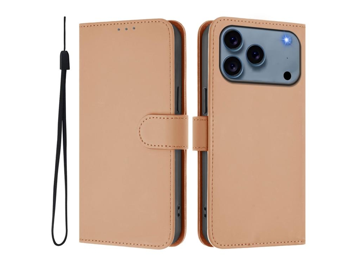Capa De Couro Sintético Para Iphone 17 Pro Max - Toque Suave - Cor Sólida - Com Cordão