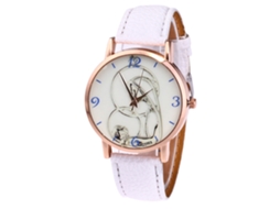 Relógio Couro Masculino/Feminino com Mostrador Redondo, Quartzo e Pulseira (Branco)