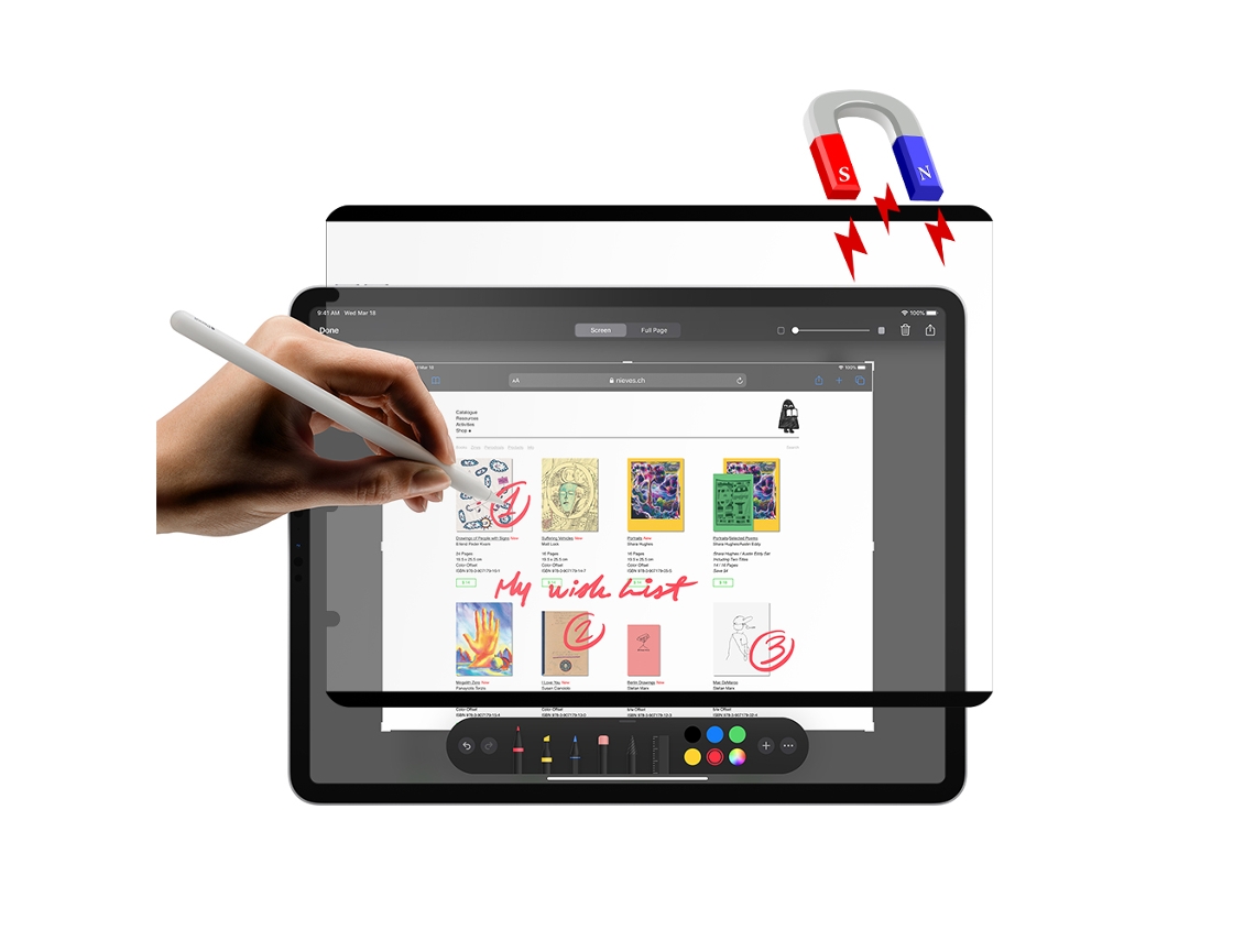Película Como Paper-like Halinuia Para Ipad Air2 (9,7 Polegadas), Com Fixação Magnética, Removível E Reutilizável.