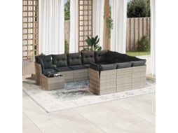 Vidaxl 11 Pcs Conjunto Sofás De Jardim C/ Almofadões Vime Pe Cinzento