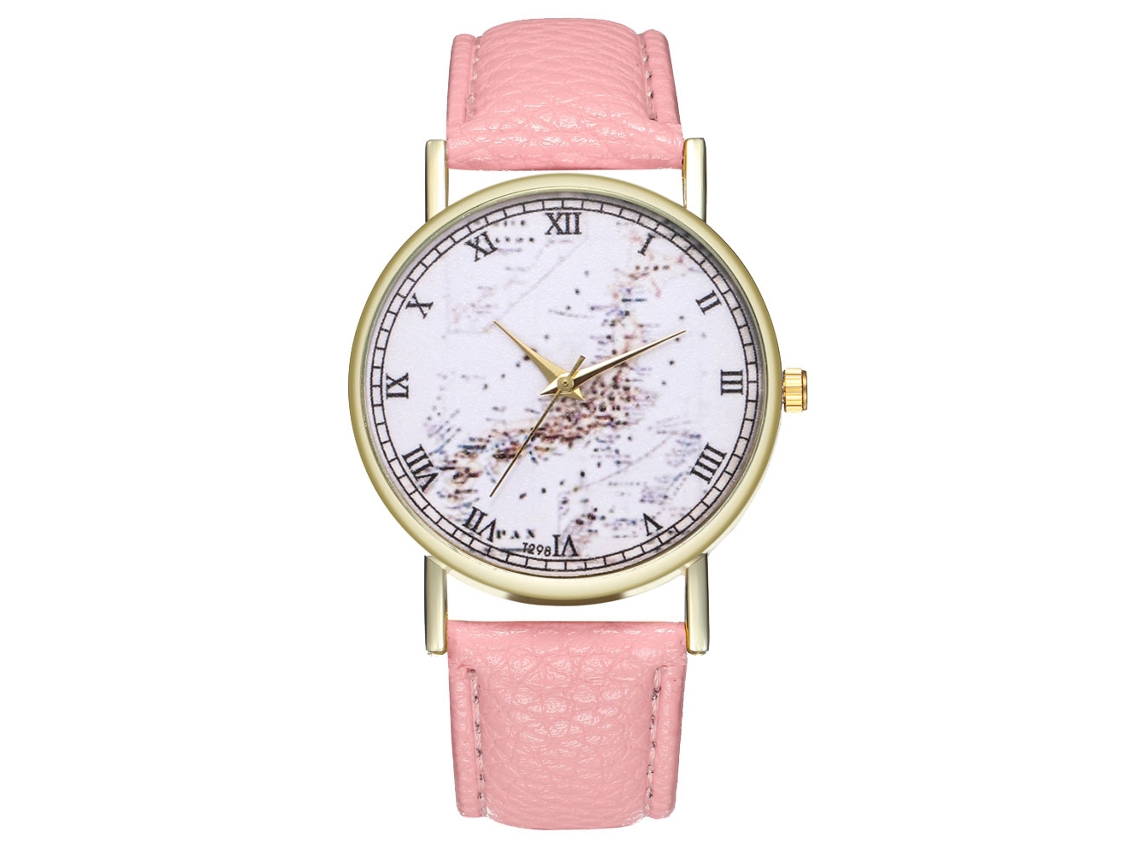 Relógio Analógico de Quartzo Unissex Pulseira de Couro Moda T298 (pink)