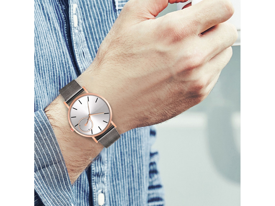 Reloj De Moda Para Parejas Con Correa De Malla Dial Redondo Cuarzo Unisex