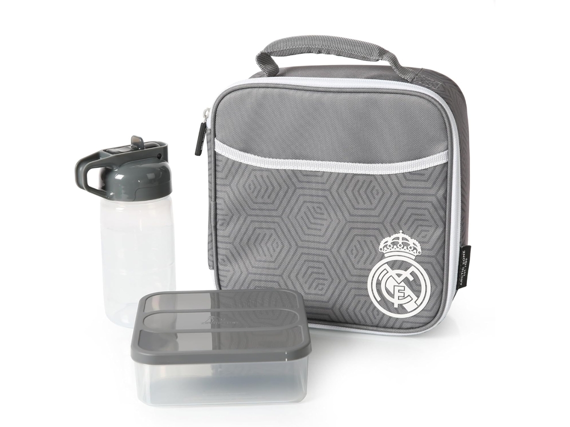 Lancheira Térmica Cinza Do Real Madrid Com Recipiente E Garrafa. 87661
