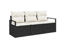 Conjunto 3 Sofá De Jardim Vidaxl Preto Vime Pe (175 X 62 X 85 Cm)