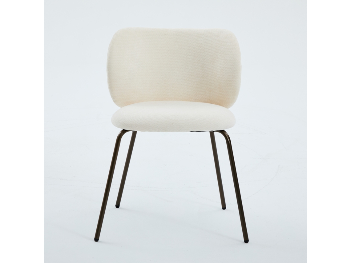 Conjunto de 2 cadeiras de jantar contemporâneas em chenille creme com encosto curvo e pés de metal bronze para cozinha moderna PAPRIKA | PAPRIKA