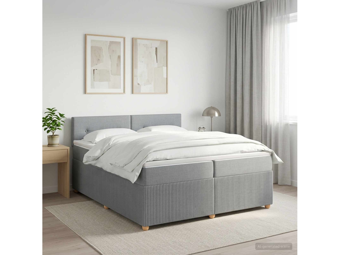Vidaxl Cama Box Spring Com Colchão Cinzento-claro 200 X 200 Cm Tecido
