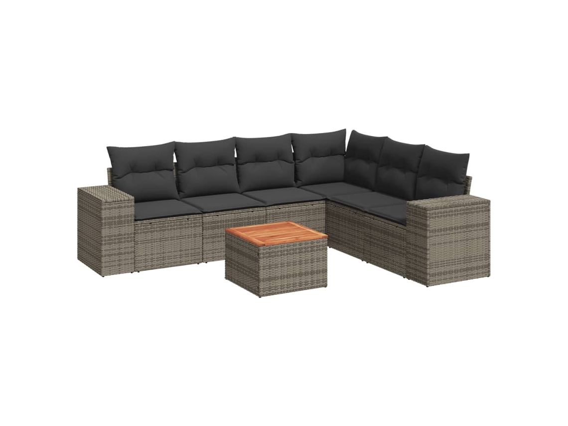 Conjunto de 7 Sofás para Jardim com Almofadões Vime Pe Cinzento MAISON EXCLUSIVE (7 pcs)