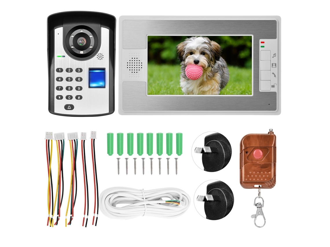 Campainha Visual De 7 Polegadas Com Desbloqueio Por Impressão Digital, Senha E Controlo Remoto