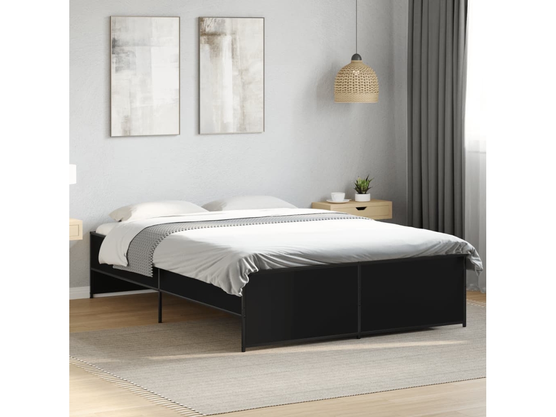 Estrutura De Cama 140x190 Cm Derivados De Madeira/metal Preto