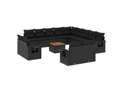 Conjunto de 14 Sofás para Jardim com Almofadões Vime Pe Preto MAISON EXCLUSIVE (N/A)