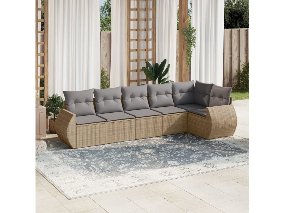 Conjunto de 6 Sofás para Jardim com Almofadas Vime Pe Bege Dkd Home Decor