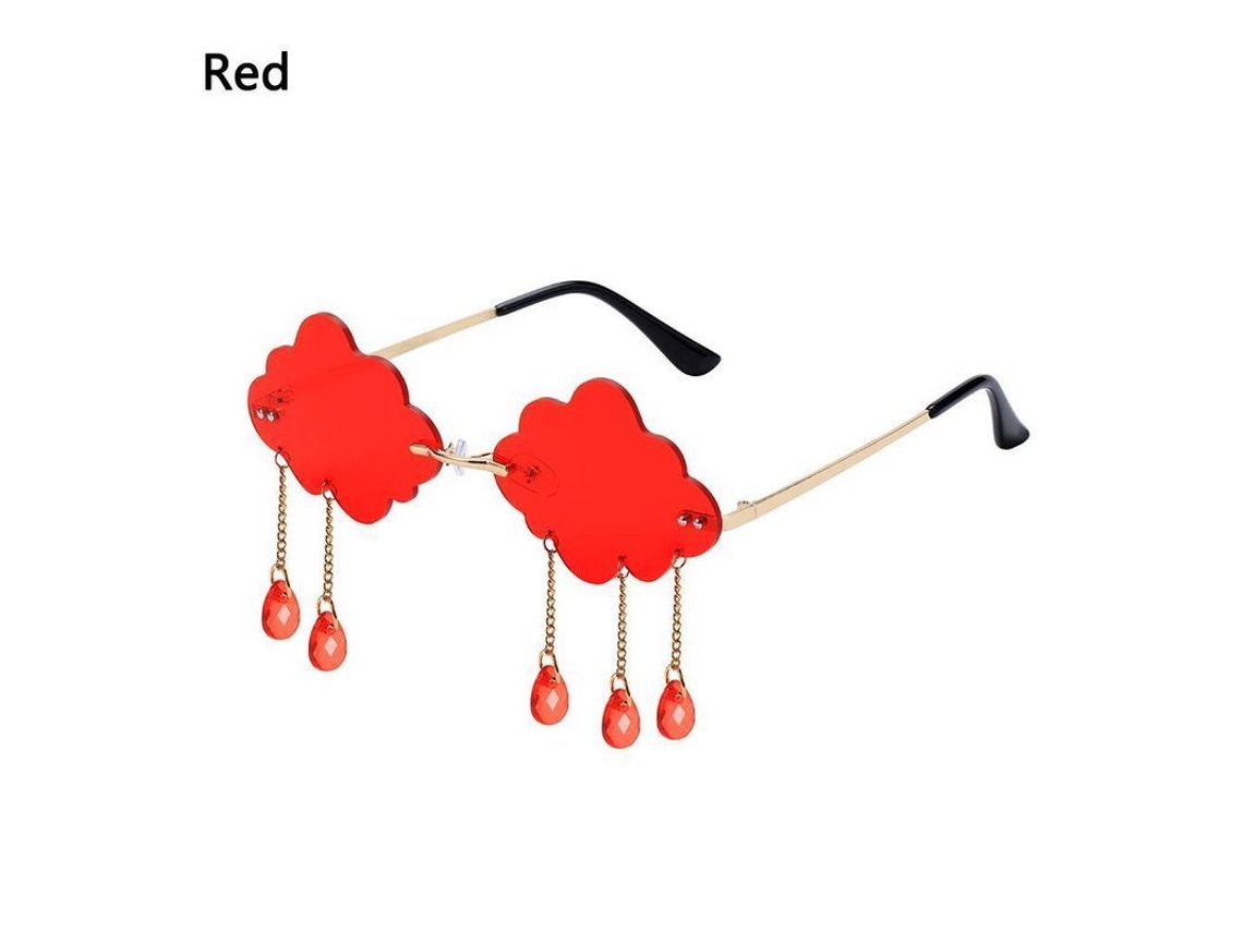 2026-óculos De Sol Sem Moldura Retro Vintage Nuvens Com Tassel Diamante Uv400 Para Mulher Homem A-rojo