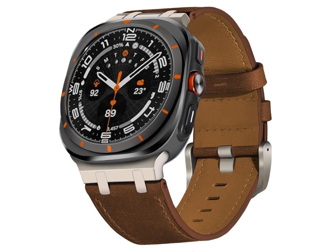 Bracelete Para Samsung Galaxy Watch Ultra - Couro Crazy Horse (47mm) - Preta + Titânio