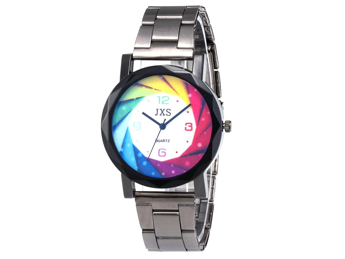 Relógio de Pulso de Casal com Pulseira de Aço Quartzo Esfera Redonda Multicolor