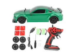 Carro De Drift Rc Verde 1:14 20km/h Controle Remoto 500mah Bateria Dupla Para Crianças Adultos