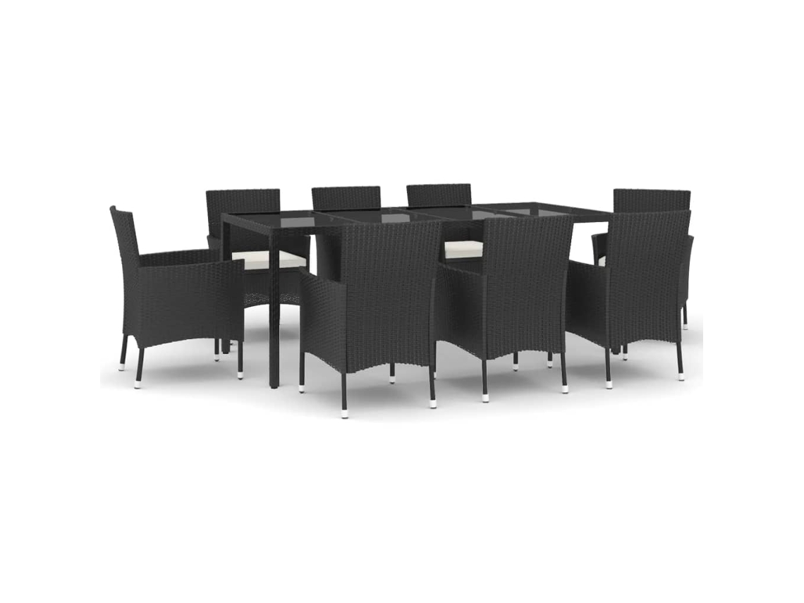 Maison Exclusive - 9 Pcs Conjunto De Jantar P/ Jardim C/ Almofadões Vime Pe Preto