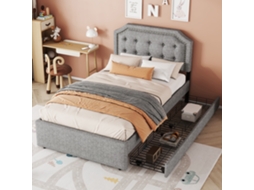 Cama Plataforma 90x200 Cinza com Gavetas