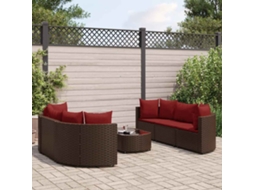 Vidaxl 7 Pcs Conjunto De Sofás Jardim C/ Almofadões Vime Pe Castanho