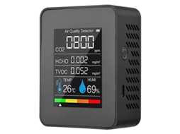 Lurelia Medidor De Qualidade Do Ar 5 Em 1 Hcho/tvoc/co2, Temperatura/humidade, Sensor Semicondutor, Com Visor Lcd, Bateria 1200 Mah Usb, Preto
