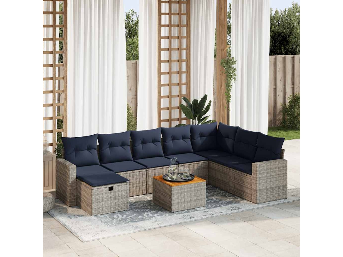 Vidaxl 9 Pcs Conjunto Sofás P/ Jardim com Almofadões Vime Pe Cinzento