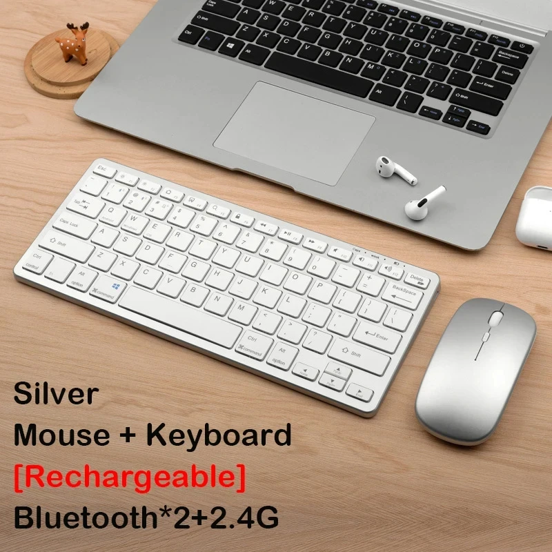 Conjunto Prateado de Teclado Sem Fio 2.4g e Teclado para Ipad, Pc e Android MDUG (francês e Inglês)