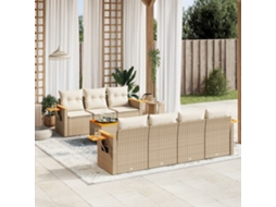 Vidaxl 8 Pcs Conjunto De Sofás P/ Jardim Com Almofadões Vime Pe Bege