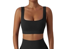 Top Ribbed Simples com Sutiã Esportivo Crop Tank para Mulheres Moda Casual e Ativa Preto