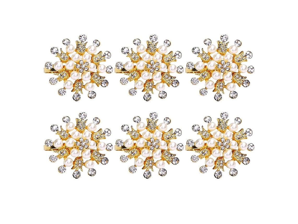 Elysve 6 Unidades Argolas De Guardanapo Com Pérolas E Strass