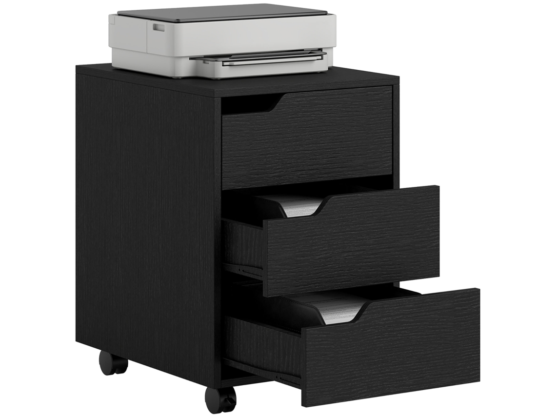 Gaveteiro de Escritório com 3 Gavetas, Mesa, 40x50x57,5 Cm, Preto S/MARCA
