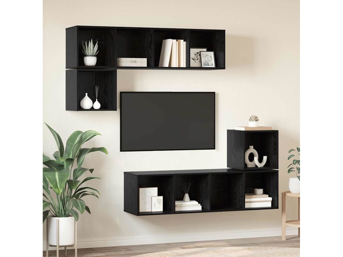 Vidaxl Conjunto De Móvel De Tv 4 Pcs Carvalho Preto Madeira Processada