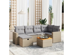Vidaxl 7 Pcs Conj. Sofás Jardim C/ Almofadões Vime Pe Bege Misturado