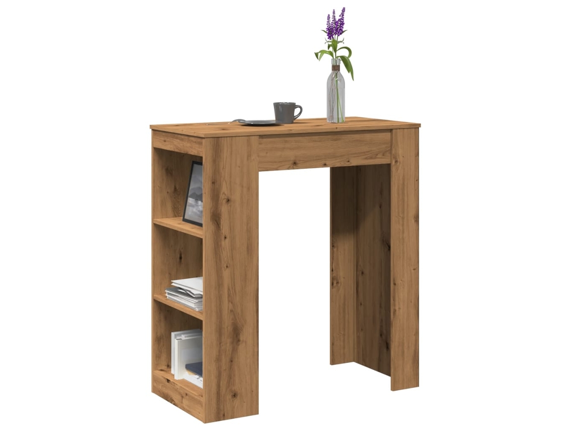 Vidaxl Mesa De Bar C/ Prateleiras Derivados Madeira Carvalho Artisiano