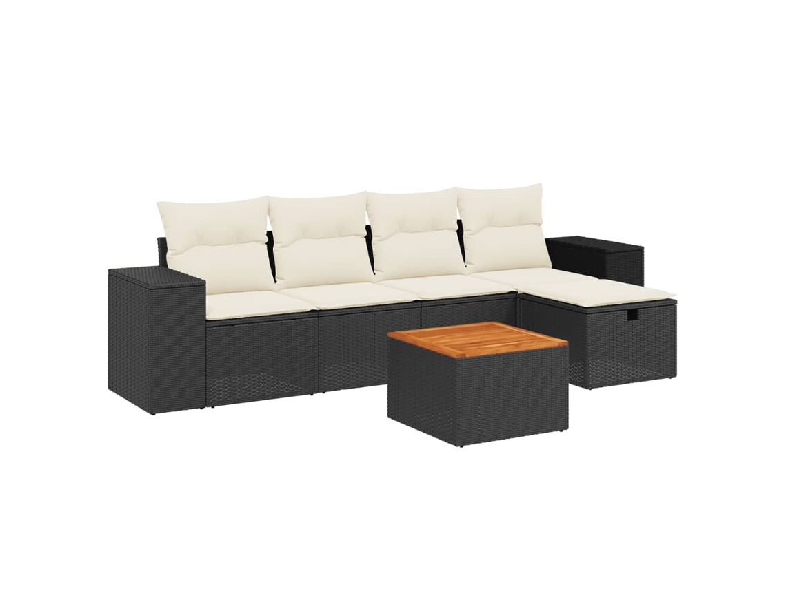 Conjunto de sofá de jardim 6 peças com almofadões Vime Pe Preto MAISON EXCLUSIVE (6 peças)