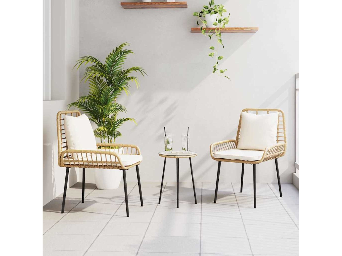 Vidaxl Conjunto de Jantar para Jardim 3 Pcs Marrom e Creme Vime Pe