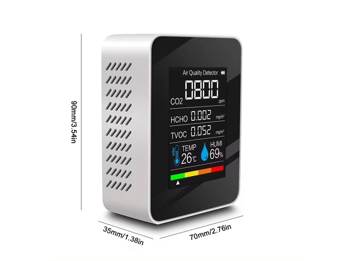 Lurelia Medidor De Qualidade Do Ar Hcho/tvoc/co2, Temperatura/humidade, Sensor Semicondutor, Com Visor Lcd, Recarregável Usb, Branco