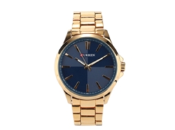 Relógio masculino Curren 8322, à prova d'água, aço inoxidável, quartzo, mostrador azul, dourado.