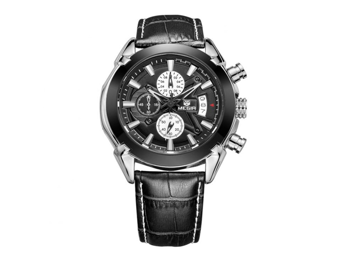 Reloj De Pulsera Para Hombre Megir De Aleación Analógico Cuadro Redondo Negro