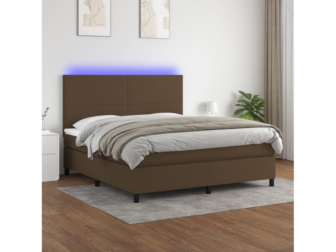Cama Box Spring C/ Colchão/led 160x200cm Tecido Castanho-escuro