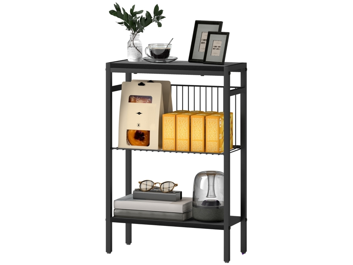Mesa lateral pequena, mesa de centro com 2 prateleiras, criado-mudo, mesa de sofá com estrutura de aço para sala de estar, quarto, preto Ehstmind