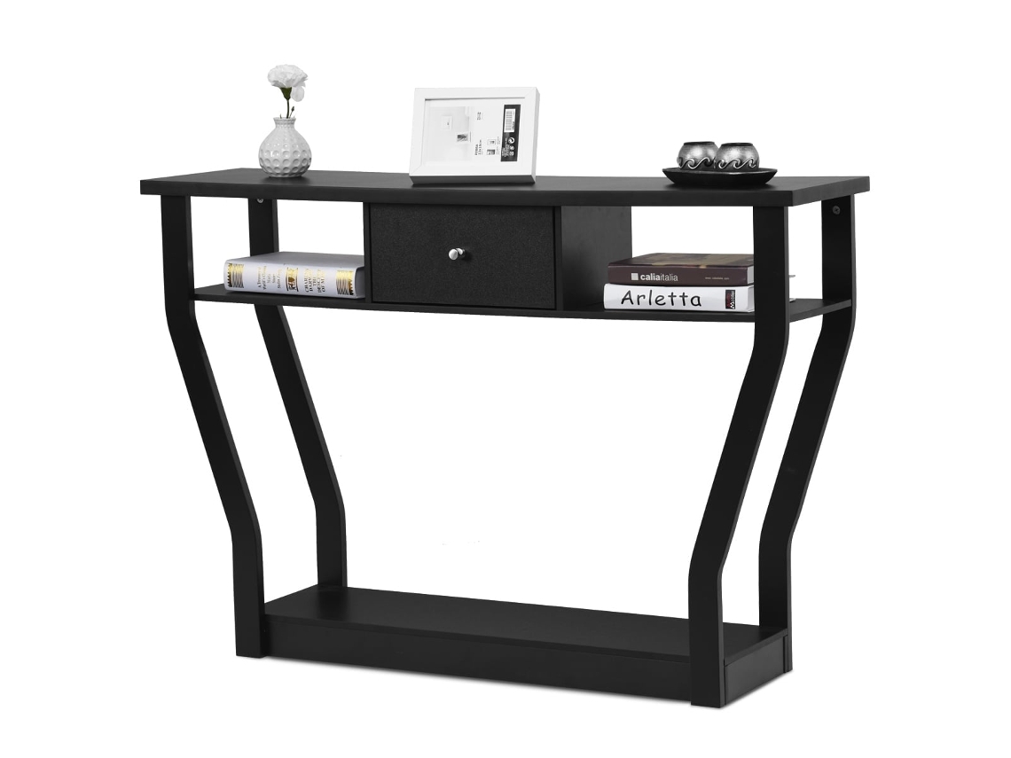 Mesa de Consola Preta com Gaveta e Prateleira 120 X 30 X 81 Cm NORTHIX