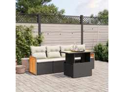Vidaxl 5 Pcs Conjunto Sofás De Jardim Com Almofadões Vime Pe Preto