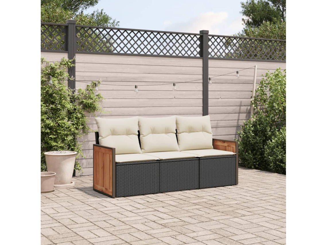 Vidaxl 3 Pcs Conjunto Sofás De Jardim Com Almofadões Vime Pe Preto