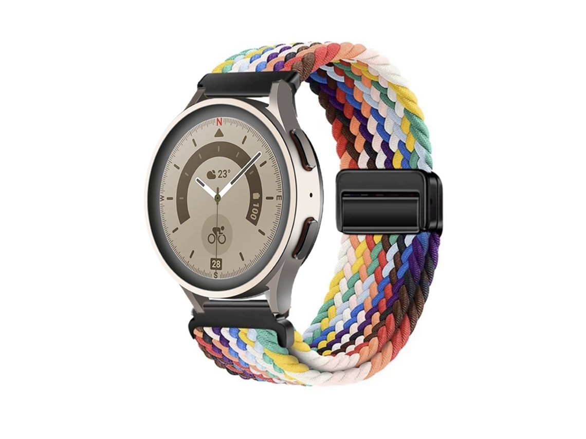 Pulseira De Nylon Trançado Com Fecho Magnético Para Huawei Gt6 Gt5 E Samsung Watch7, Respirável E Elástica, Arco Íris