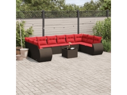 Vidaxl Conjunto De Sofá De Jardim Com 11 Peças E Almofadas Em Rattan Sintético Marrom